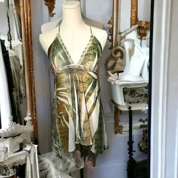 Vintage Y2K tropicalcore mesh sequin lingerie babydoll chemise S - Picture 1 of 10